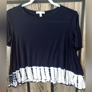 Moa Moa Navy Asymmetrical Short Sleeve Shirt- ~Sz S~
